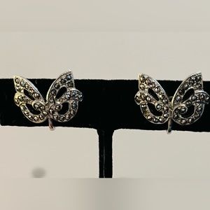 Sterling Silver Vintage Embellished Eye Mask Screw on Earrings Set 6.2 grams